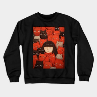 A Girl Surrounded by Playful Cats 2 Crewneck Sweatshirt